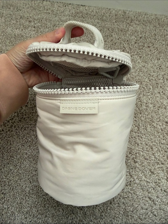 Dagne Dover Handbags - Dagne Dover Beige Cylindrical Cosmetic Pouch with Top Handle